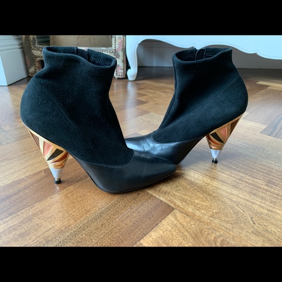 Givenchy boots size 36 1/2, black suede and leather boot with multicolor heel - Picture 3 of 9